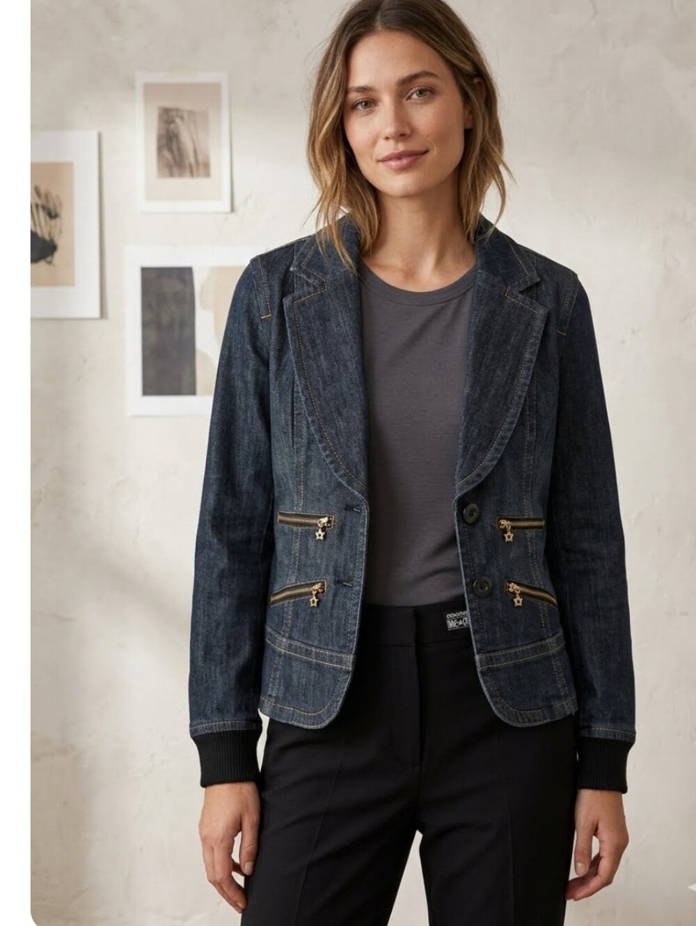 NWT Converse Black Wash Denim Blazer Jacket